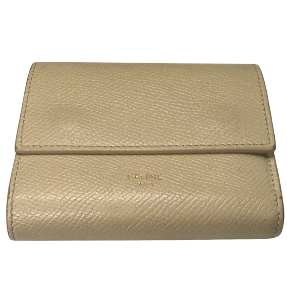Women’s Celine Paris Compact Beige Leather Tri-Fold Wallet